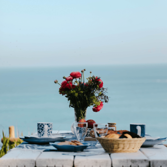 pique nique et fleurs avec vue sur la mer en finistere